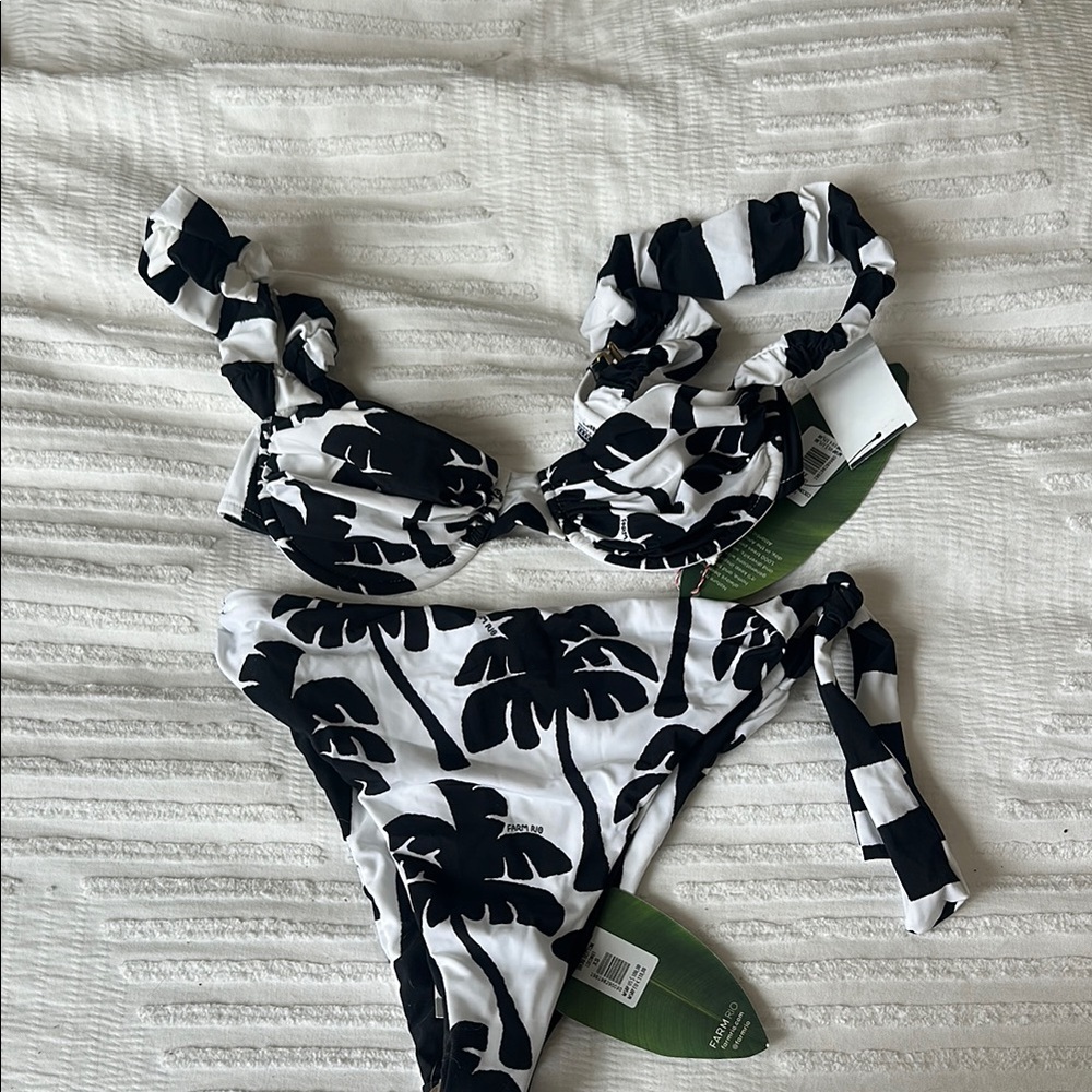 FARM Rio Black and White Leaf Print Bikini